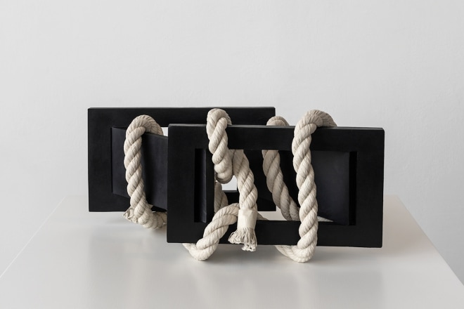 Ricky Swallow Skewed Open Structure with Rope #4 (black), 2015