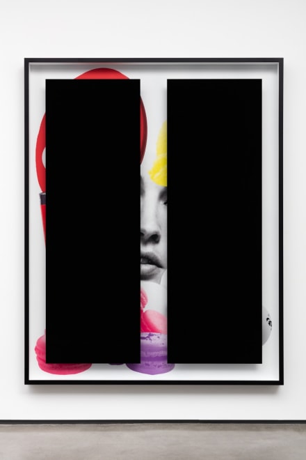 Kathryn Andrews Black Bars: D&eacute;jeuner No. 5 (Girl with Lighter, Macaroons, Ice Cream, Ping Pong Paddle and Balls), 2016