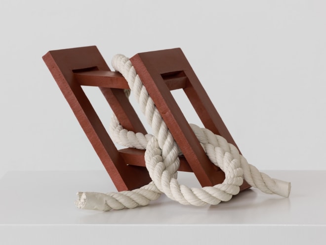 Ricky Swallow Skewed Open Structure with Rope # 1 (brick red), 2015