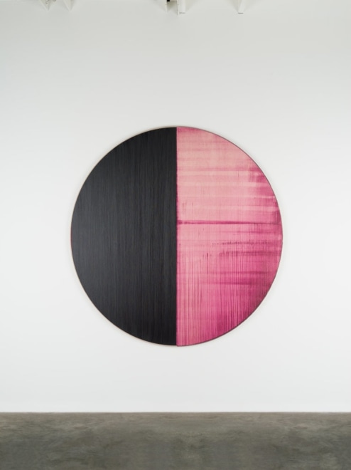Callum Innes Untitled Lamp Black / Magenta, 2022 signed by the artist, verso oil on Birch Ply 70 7/8 x 68 7/8 inches (180 x 175 cm) (CI-TP.19.22)