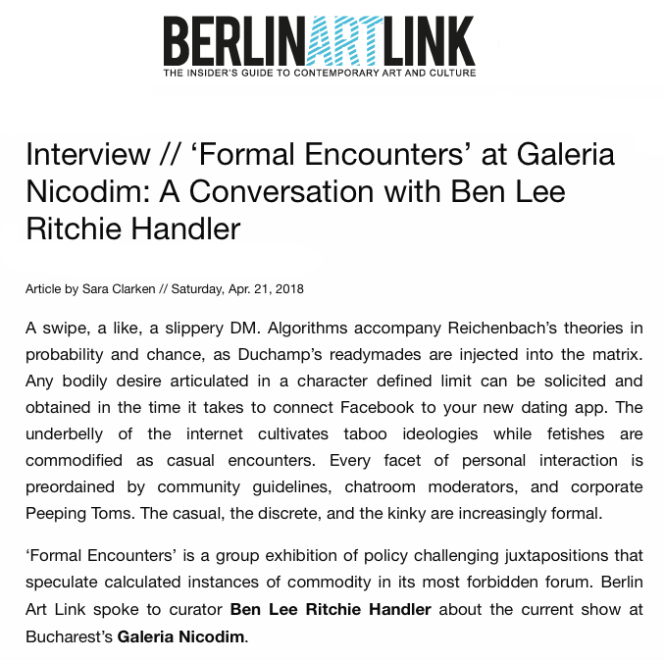 ‘Formal Encounters’ at Galeria Nicodim: A Conversation with Ben Lee Ritchie Handler