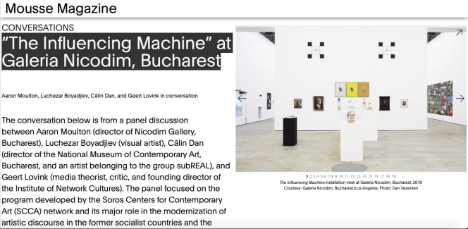 Conversations: “The Influencing Machine” at Galeria Nicodim, Bucharest in Mousse Magazine