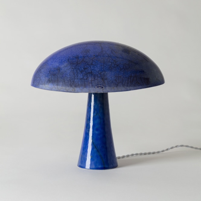 Lamp with blue glazed shade and blue raku glazed base