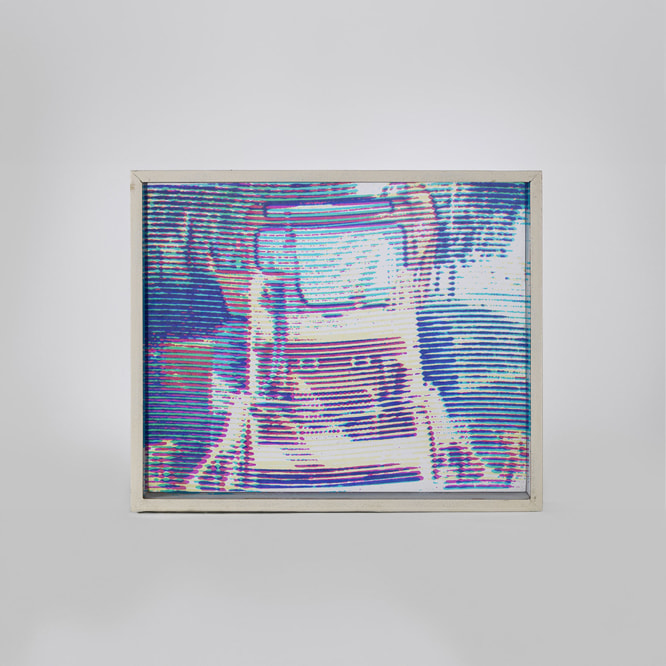 painting of a bulldozer on a white wall