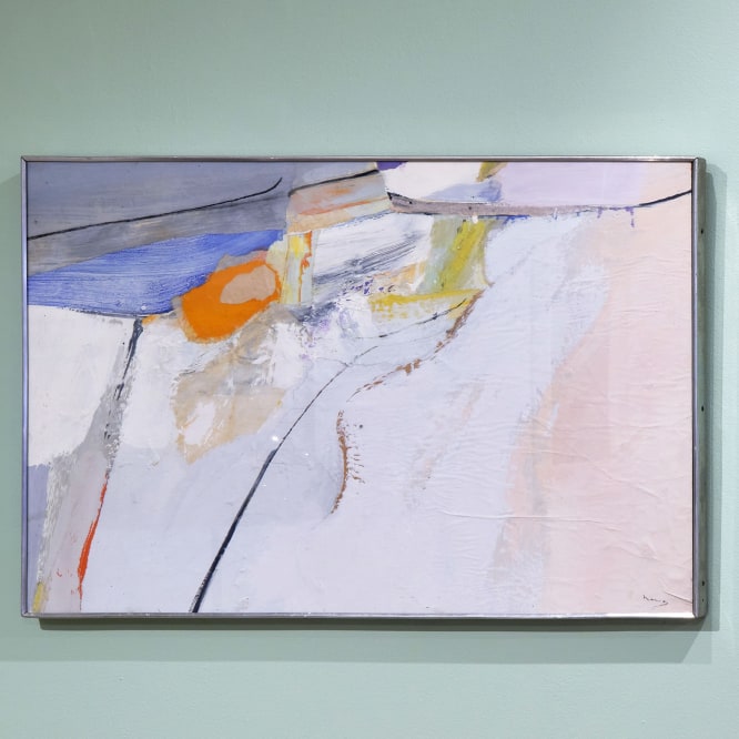 Painting by Leo Manso on a blue wall