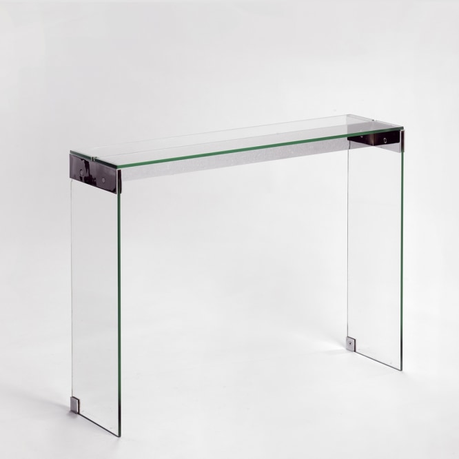 glass console table in an empty room