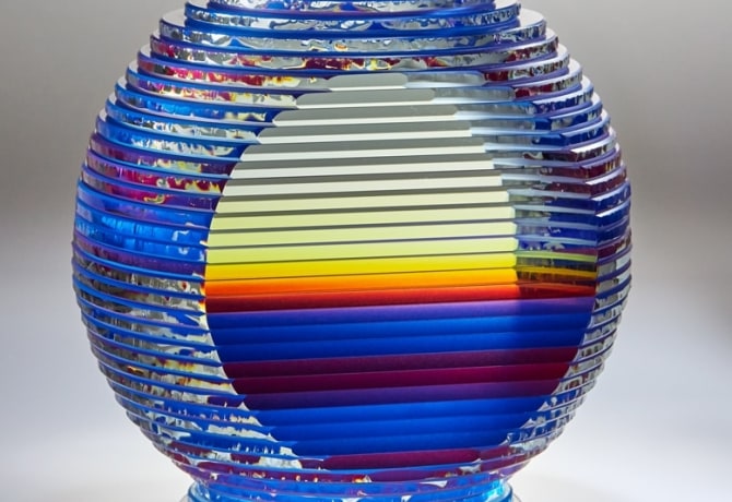 2 Views of Blue / Red Color Motion, Middy Solid Vase Form