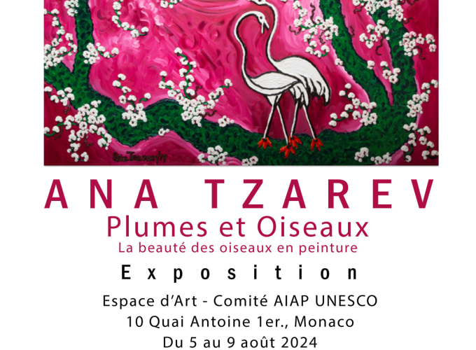 Ana Tzarev's &quot;Plumes et Oiseaux&quot; exhibition, showcasing a series of bird-themed paintings