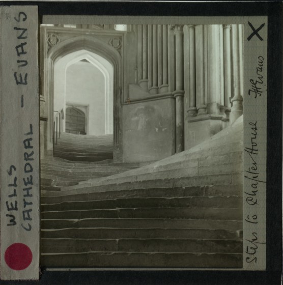 Frederick H. EVANS (English, 1853-1943) "Steps to the Chapter House, Wells Cathedral", from a 1903 negative Lantern slide 7.0 x 6.0 cm on 8.3 x 8.2 cm glass slide