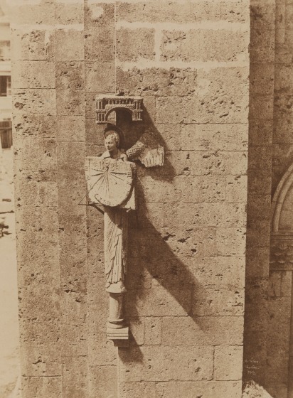Henri LE SECQ (French, 1818-1882) Angel with sundial, Chartres Cathedral, 1852 Coated salt print from a paper negative 32.9 x 24.1 cm