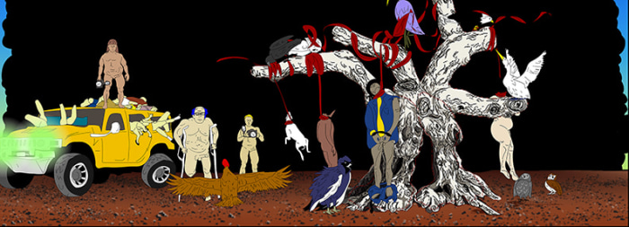 My birds... trash... the future., 2004 (still), two channel digital projection installation