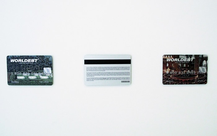John Knight Worldebt, 1994 Lithography on aluminum 165 parts, 3 1/8 x 5 1/8 inches (8 x 13 cm) each