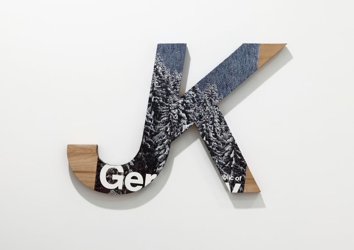 John Knight Untitled, 1982 Birch plywood and tourist poster 24 x 30 x 1 5/8 inches (61 x 76.2 x 4.1 cm)