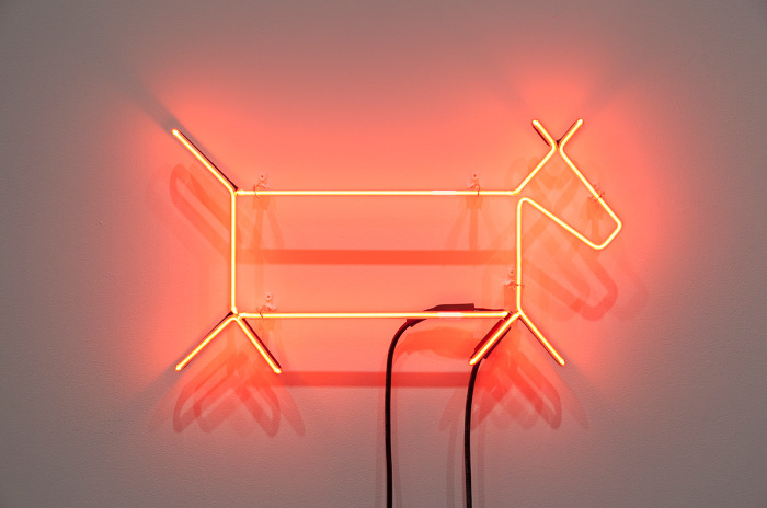 John Knight There's No Place Like Home, 1990 Neon and audio tape 12 3/4 x 23 x 2 1/4 inches (32.4 x 58.4 x 5.7 cm) 55 minutes 46 seconds, looped