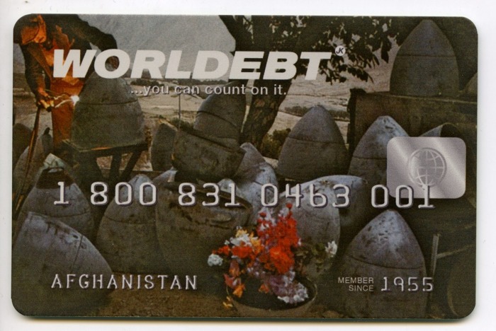 John Knight Worldebt, 1994 Lithography on aluminum 165 parts, 3 1/8 x 5 1/8 inches (8 x 13 cm) each