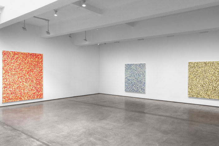 Installation view of paintings by Julian Lethbridge at Paula Cooper Gallery