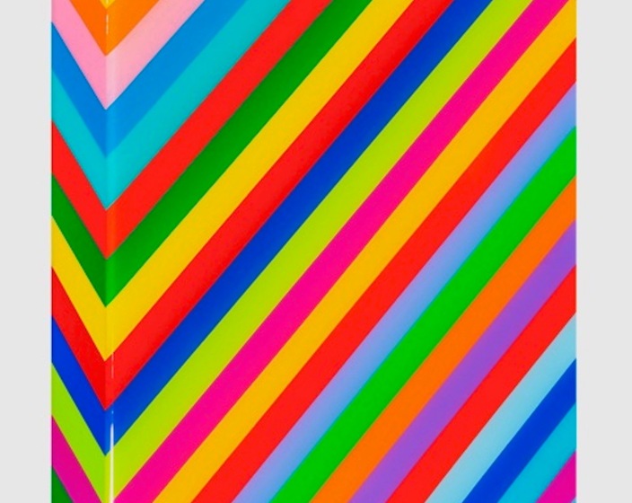 Heidi Spector, My Clarity II, 2019, Liquitex with resin on Birch panel, 12 x 12 x 2 inches, Signed, titled and dated on the verso, Vertical panel with colorful cubes set in a glass-like surface, Heidi Spector creates geometric minimalist art inspired by musical rhythms that are composed of repetitive cubes in candy-like colors that vibrate.