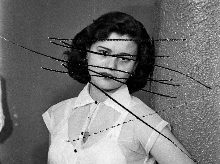 akram_zaatari_damage_negatives_scratched_portrait_of_mrs_bawari_from_the_series_photographic_phenomena_2012