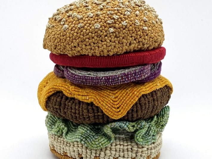 Burger 4, 5" x 5" x 5", Waxed Linen, Cotton And Linen