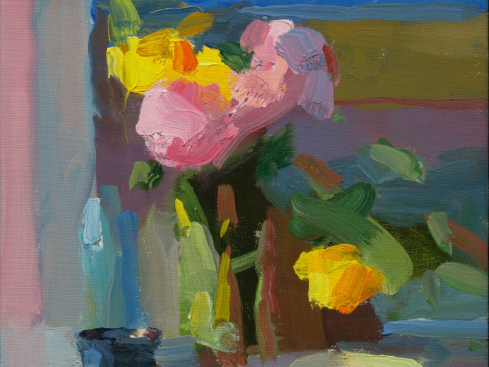Cup And Bowl With Peonies And Tulips, 10 x 10, Oil On Linen