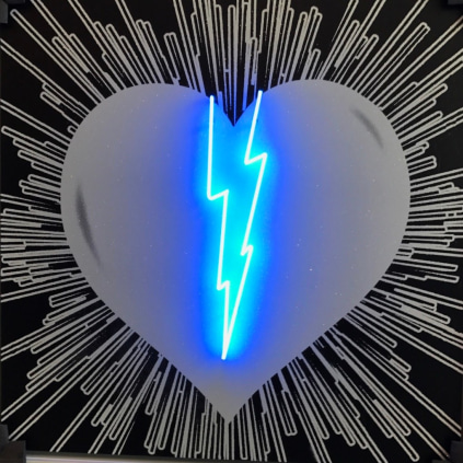 Broken Heart - White on Black - Blue Neon, 2017