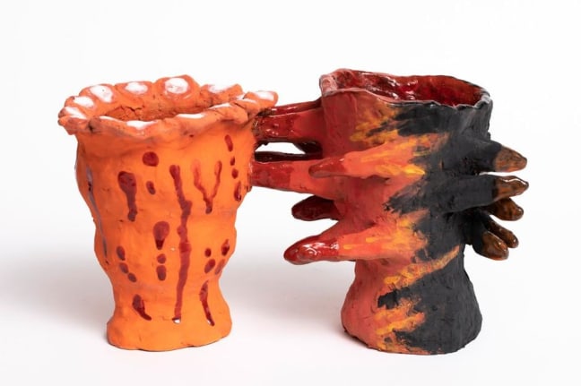 Sally Saul, Assault, 2020, Clay and glaze, 11 x 11 1/2 x 7 in (27.9 x 29.2 x 17.8 cm)