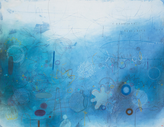 False Indigo (#1583), 2021, Mixed media on paper mounted on canvas