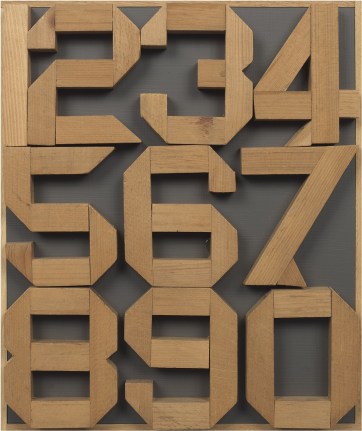 Wooden Numbers 1–10, c. 2013, Assemblage on board