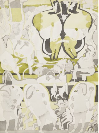 Gladys Nilsson, 2 Color Painting: Charkole & Green, 1969