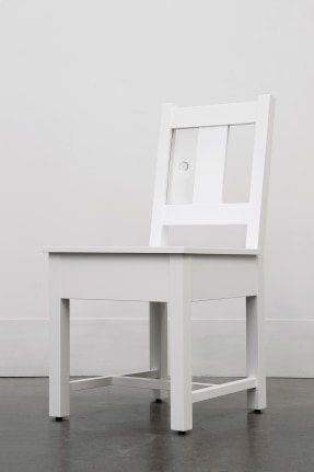 A Slatback Chair with Glass, 2018, Enamel on eastern maple, glass