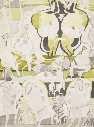 Gladys Nilsson, 2 Color Painting: Charkole & Green, 1969