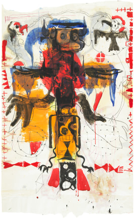 Headlands Totem, 2015, Gouache and graphite on paper mounted to canvas