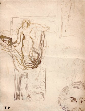 L&rsquo;Elegante with Self-portrait, 1890&nbsp;&nbsp;&nbsp;   Ink on paper 5 1/8 x 4 inches