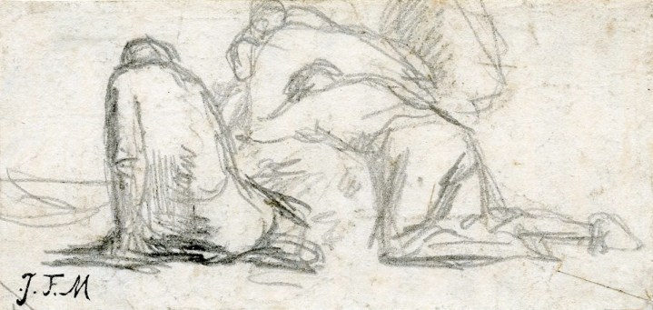 Jean-François Millet Study for Harvesters Resting, Ruth and Boaz (Etude pour Moissonneuses au repos, Ruth et Boaz), 1853    Graphite on paper  1 7/8 x 4 inches