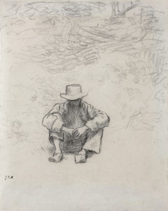 Jean François Millet  Seated Peasant, c. 1850  Black chalk on paper 11 1/4 x 8 7/8 inches