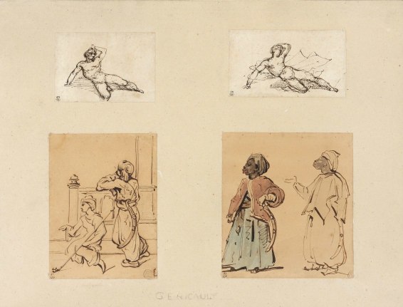 Theodore Gericault Four drawings: Two Reclining Male Nudes and Two Studies of Arabs