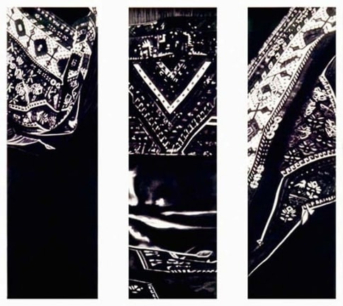 Untitled (triptych - three sections of fabric, consulting room couch 1938), 2000. Graphite and charcoal on mounted paper, 3 panels, each: 96 x 30 inches (243.8 x 76.2 cm). MP D-404