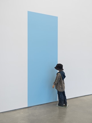 Origin, 2020. One dressed mannequin, blue wall paint, one mannequin stand,