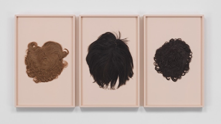 Strawberry Blonde Maggie Bouffant, 2014. Human hair wig, painted frame.