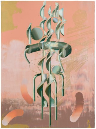 Spiral Steel Chair, 2018. Acrylic and oil on canvas, 59 x 43 inches (150 x 110 cm).