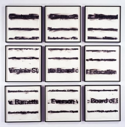 Gary Simmons, Case Grid, 2003. Charcoal on vellum, 9 works in a 3' x 3' grid, paper: 19 x 19 inches each; overall: 63 x 63 inches. MP D-277