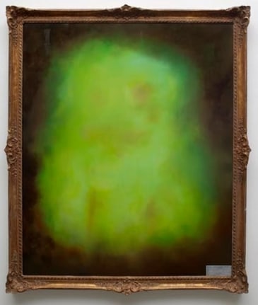 Stephen G Rhodes ,Vacant Portrait - Jim K., 2008. Oil and collage on canvas, 79-3/4 x 67-3/4 x 4-5/8 inches (framed) (198.8 x 168.3 x 8.6 cm). MP 8