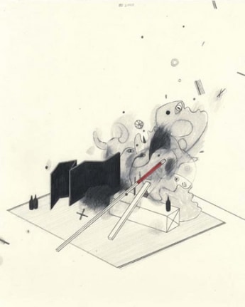 My Fears Hung After Hours, 2003. Graphite, ball point pen and colored pencil on paper, 10 1/2 x 8 inches. MP D-72