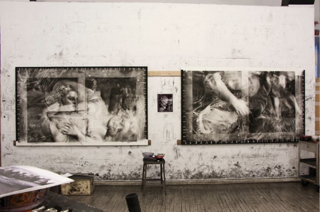 The work in progess at Robert Longo's Studio.