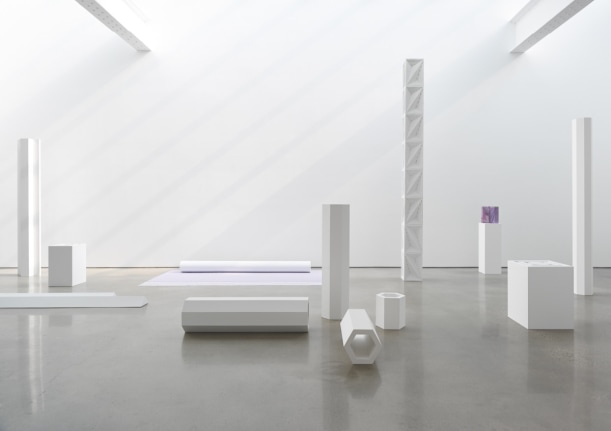 Sara VanDerBeek, "Pieced Quilts, Wrapped Forms." Installation view, 2016. Metro Pictures, New York.