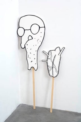 Dream Object (Elongated Face & Heart), 2007. Acrylic on styrofoam board, 21 x 11 x 1/2 inches (Man) (53.3 x 27.9 x 1.3 cm); 11-1/2 x 119 x 1/21/2 inches (Heart) (26.7 x 302.3 x .1 cm). MP 208