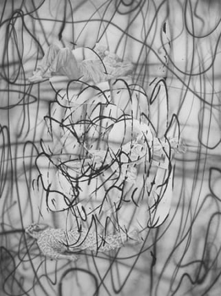 Jim Shaw, Untitled Scribble (3 Sleeping Figures), 2008. Pencil and ink on paper, 60 x 45 inches (image) (152.4 x 114.3 cm); 64-5/8 x 49-1/2 inches (framed) (161 x 123.2 cm). MP D-472