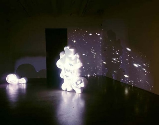 Mercury, 2006. Fiberglass sculpture, Harmon Kardon HS100 5.1 sound system, Sony XGA VPL-PX41 projector, Sanyo PLC-XU48 projector, 2 dvd players, 2 dvds, 1 master tape. 72 x 58 x 26 inches (182.9 x 147.3 x 66 cm). MP 462
