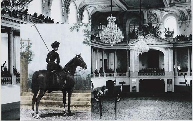 Tragedy (Sissi at the Spanish Riding School II), 2007. Archival inkjet print on watercolor paper w/watercolor and collage, 60 x 94 1/4 inches (image) (152.4 x 239.4 cm). MP D-149