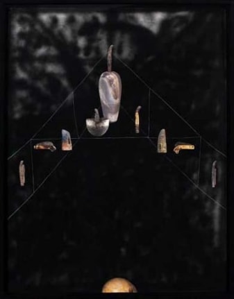 Thematic Drawing / Knives and Ceramic 4, 2007. Spraypaint, collage, pencil on paper, 52-5/8 x 41-1/8 inches (133.6 x 104.4 cm).